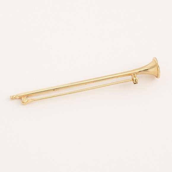 Vintage Trumpet Horn Brooch Gold Plated Musical Instrument Pin - Picture 2 of 3